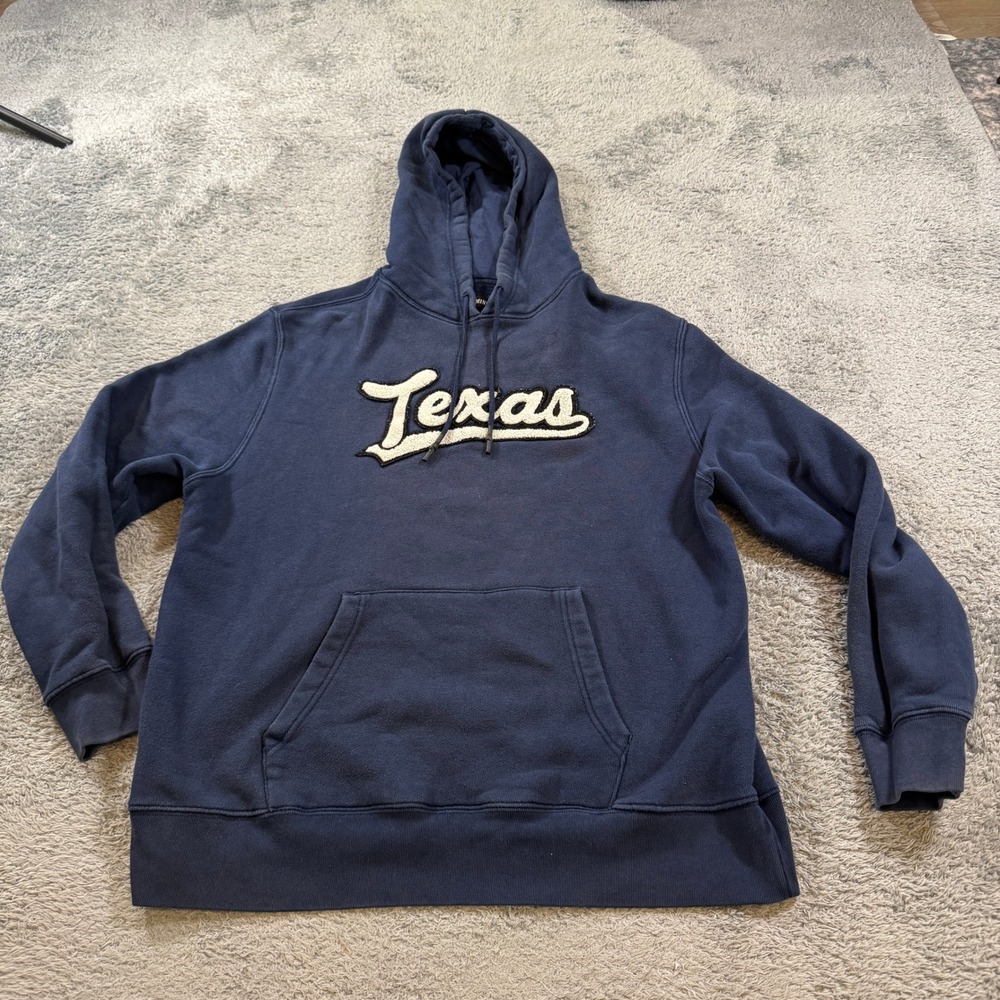State Of Mine Mens Texas Chenille Patch Hoodie XL Navy Blue Cotton Pullover
